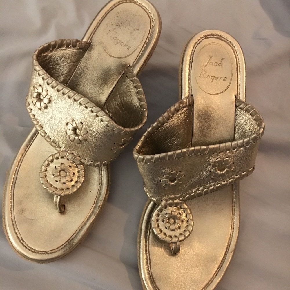 Jack Rogers gold wedges